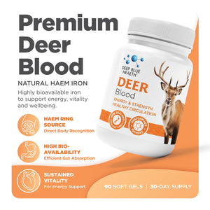 Deer Blood — premium NZ haem iron supplement with benefit callouts