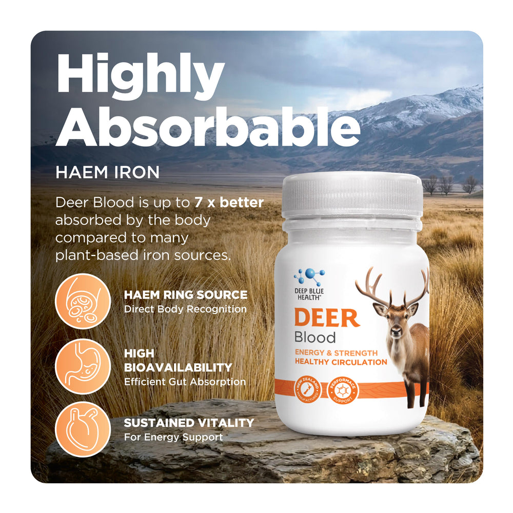 Deer Blood — up to 7x more absorbable than plant-based iron sources