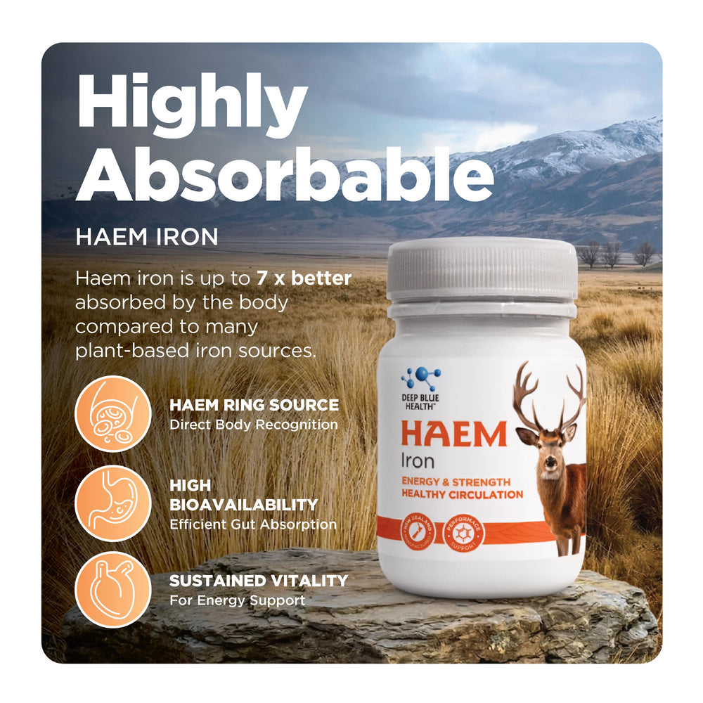 Haem Iron — naturally dark haem-rich capsules, no artificial colours