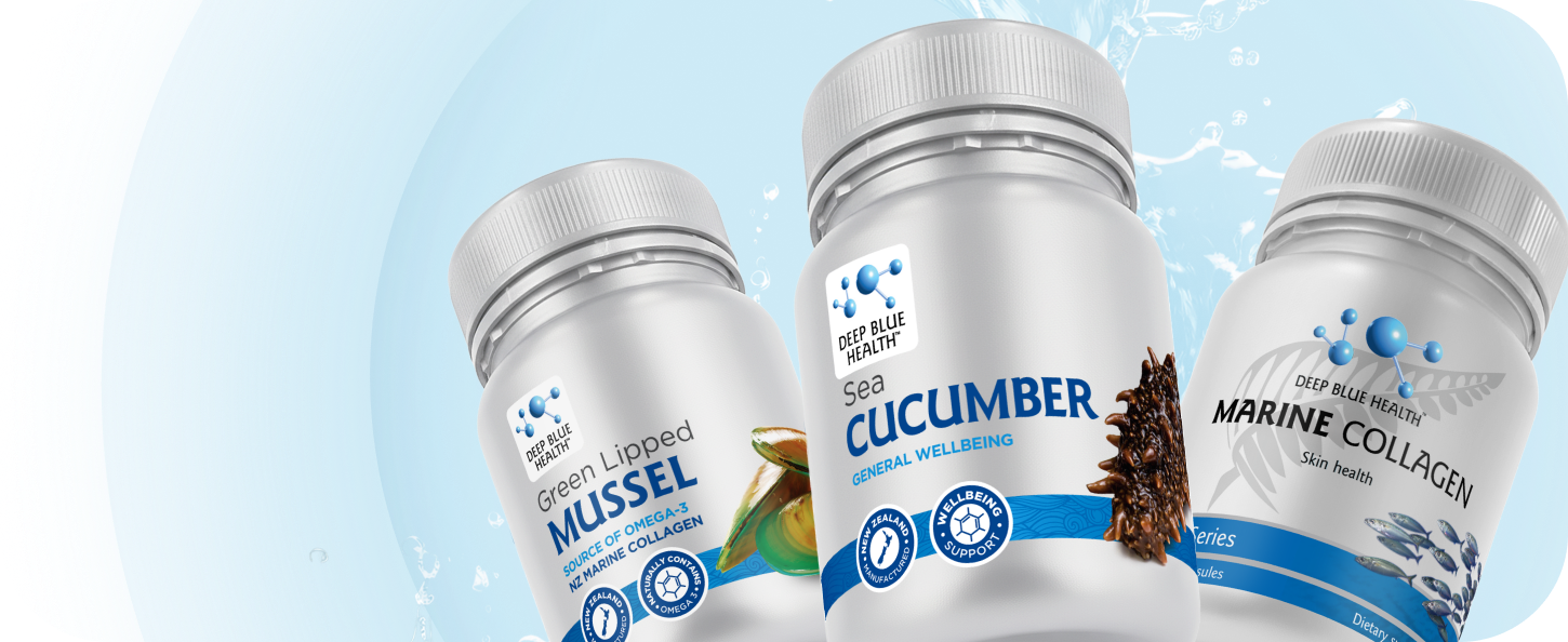 Deep Blue Health Marine Series routine banner — complete your NZ collagen supplement regimen