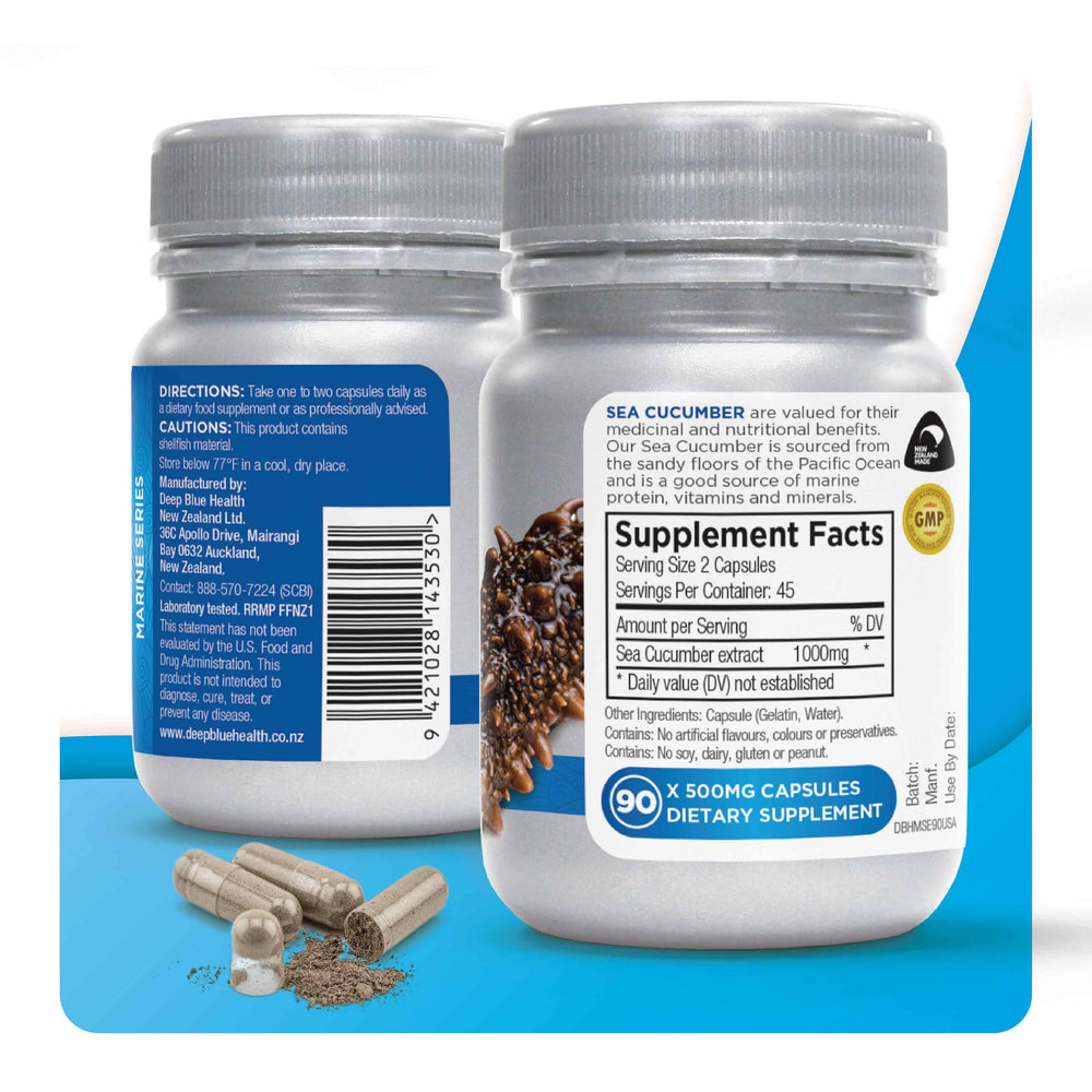 Sea Cucumber supplement facts and back label product tile