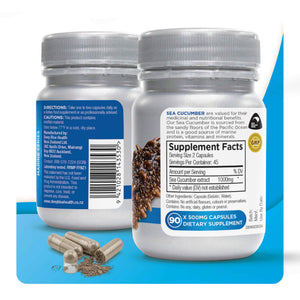 Sea Cucumber supplement facts and back label product tile